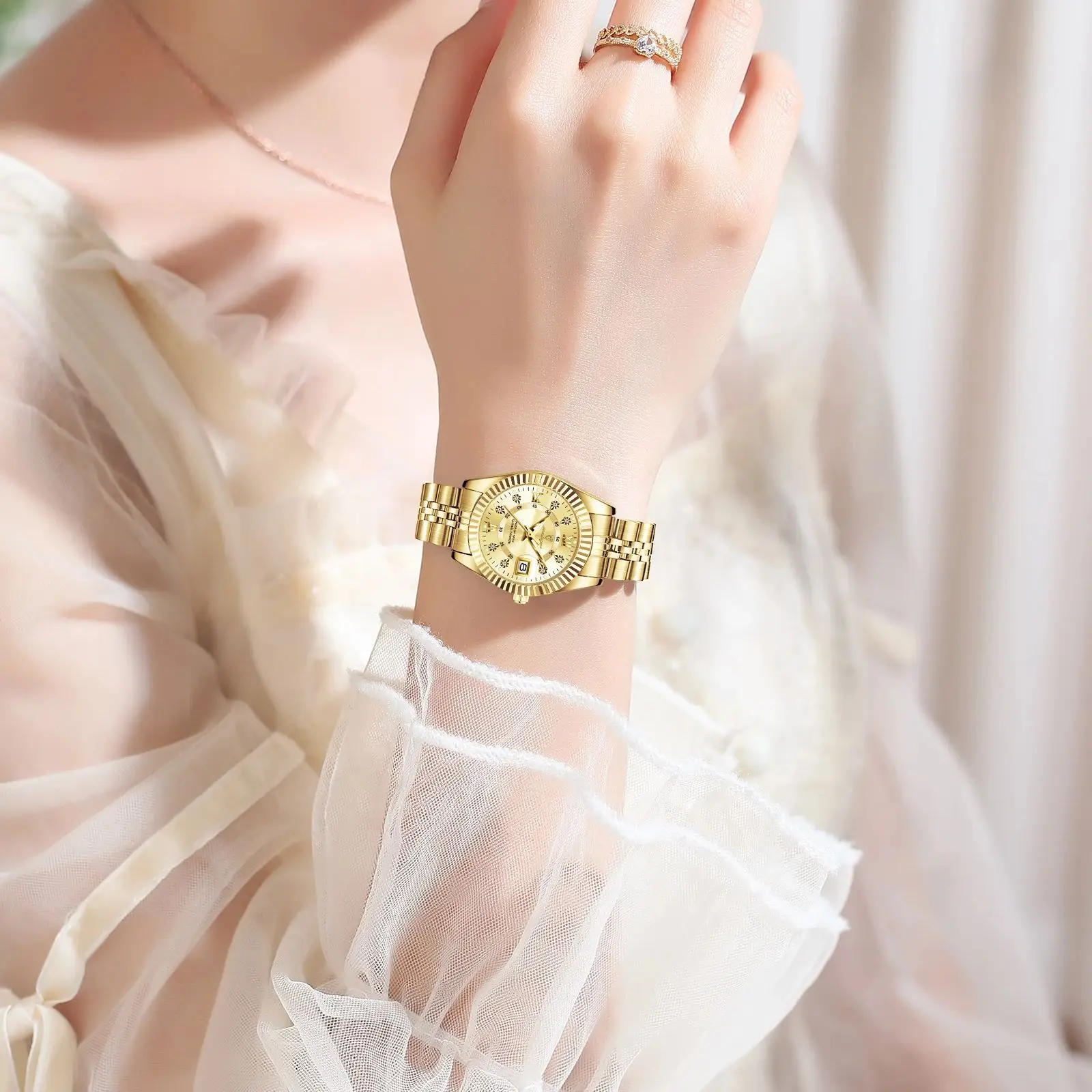 ساعة يد نسائية فاخرة من POEDAGAR مقاومة للماء وتاريخ مضيء كوارتز للسيدات من الفولاذ المقاوم للصدأ ساعات كاجوال عصرية للنساء