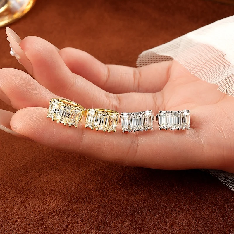 Rrjzz Smaragdschliff 4*6mm D Farbe Voll-Moissanit-Ohrringe 6 Steine 4,8 Karat Imitationsdiamant Damen Creolen GRA Schmuck Geschenke – Detail 4