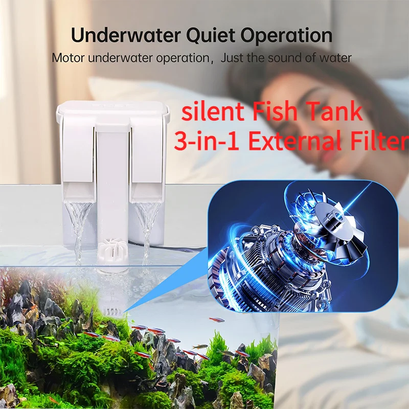 

3W/4W Silent Fish Tank 3-In-1 External Filter Aquarium Waterfall Wall-Mounted Filters Fish Tanks Water Purification Equipment