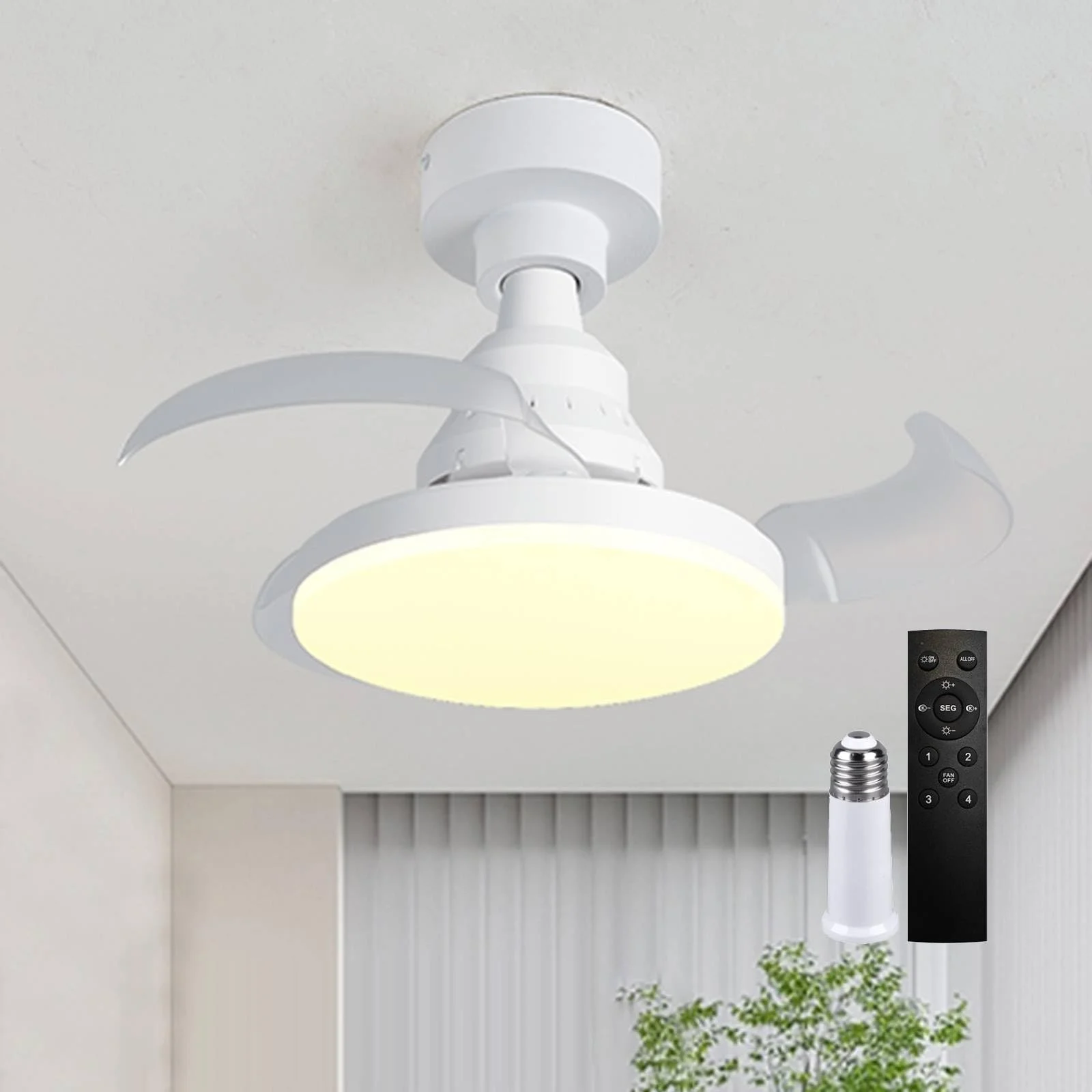

Modern Ceiling Fan with Lights APP & Remote Control 3 Speeds Dimmable Quiet with Base, Connecting Rod for Bedroom Living Room