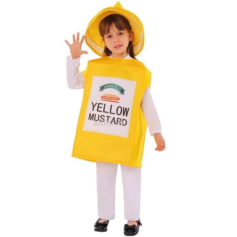 New Children's Hoodie Mustard Bottle Ketchup Bottle Role Play Cos Costume School Festival Performance Costumes Carnival Dress Up