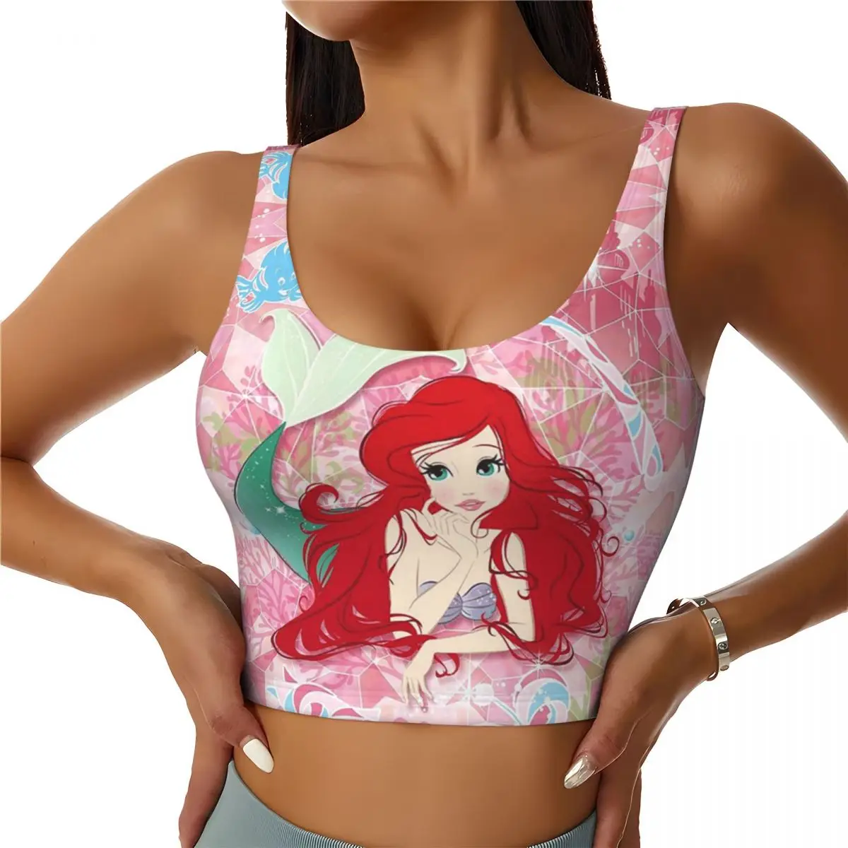 

Спортивный топ-бра с принтом Русалочки для женщин: для фитнеса, йоги и тренировок