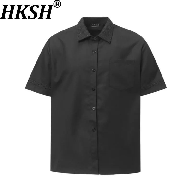 

HKSH Spring Summer New Men American High Street Design Fashion Flower Collar Shirts Elegant Draped Short Sleeve Shirt Ins HK7917