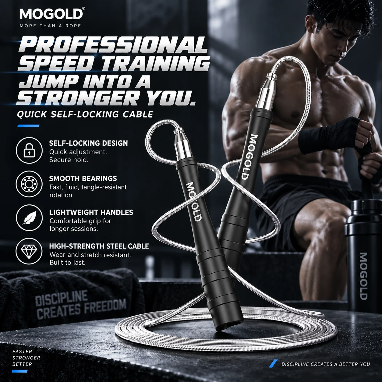 Fitness speed racing high-speed jump rope , Suitable for Human Aerobics, Aluminum Alloy Handle, Adjustable Rope Length