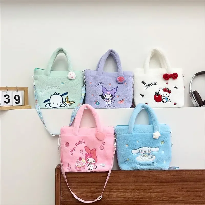 Sanrio Kawaii Plush Bag Cinnamoroll Melody Cartoon Anime Portable Handbag cute Crossbody Cosmetic Storage Bag Women Girls Gift