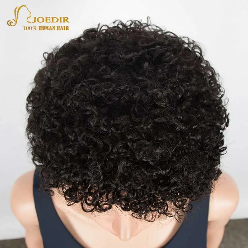 Joedir Short Cheap Pixie Kinky Curly Human Hair Wig For Black Women Brazilian Remy Hair Natural Dark Ombre Brown Afro Curl Wigs