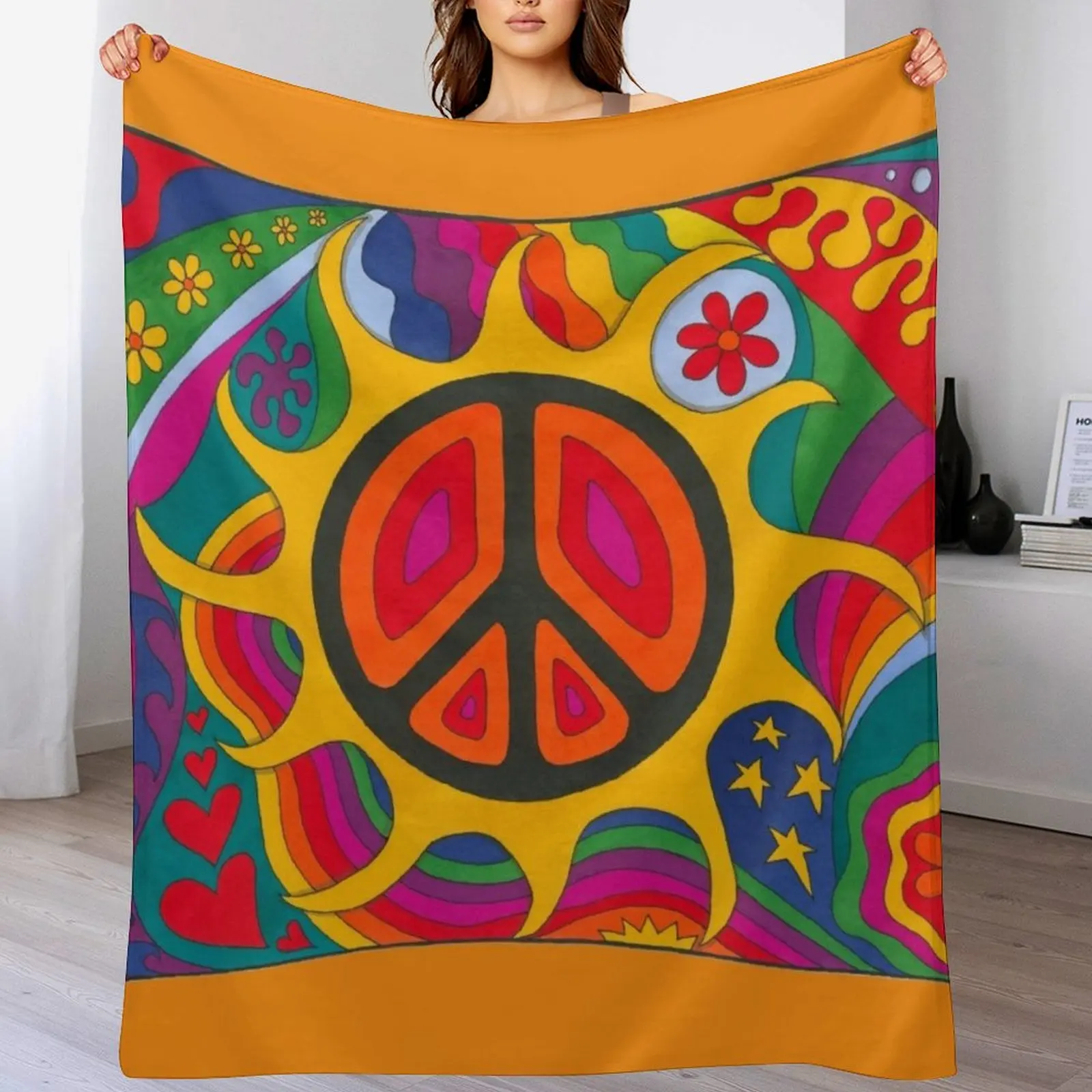 Psychedelic Flaming Peace Throw Blanket Summer Cool Breathable Blanket for Sleeping
