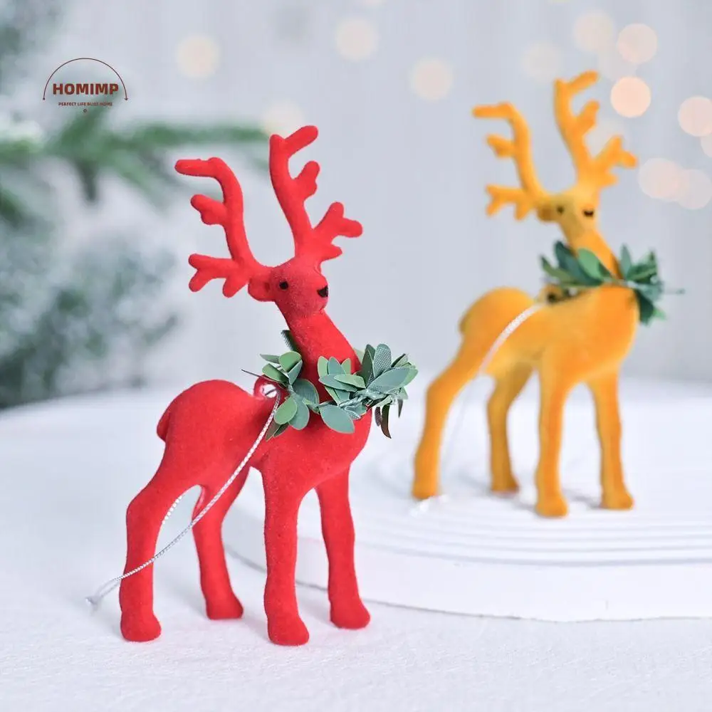 

Flocking Christmas Wreath Plush Reindeer Cute Festive Christmas Elk Pendants Reusable Plastic Xmas Tree Hanging Ornaments