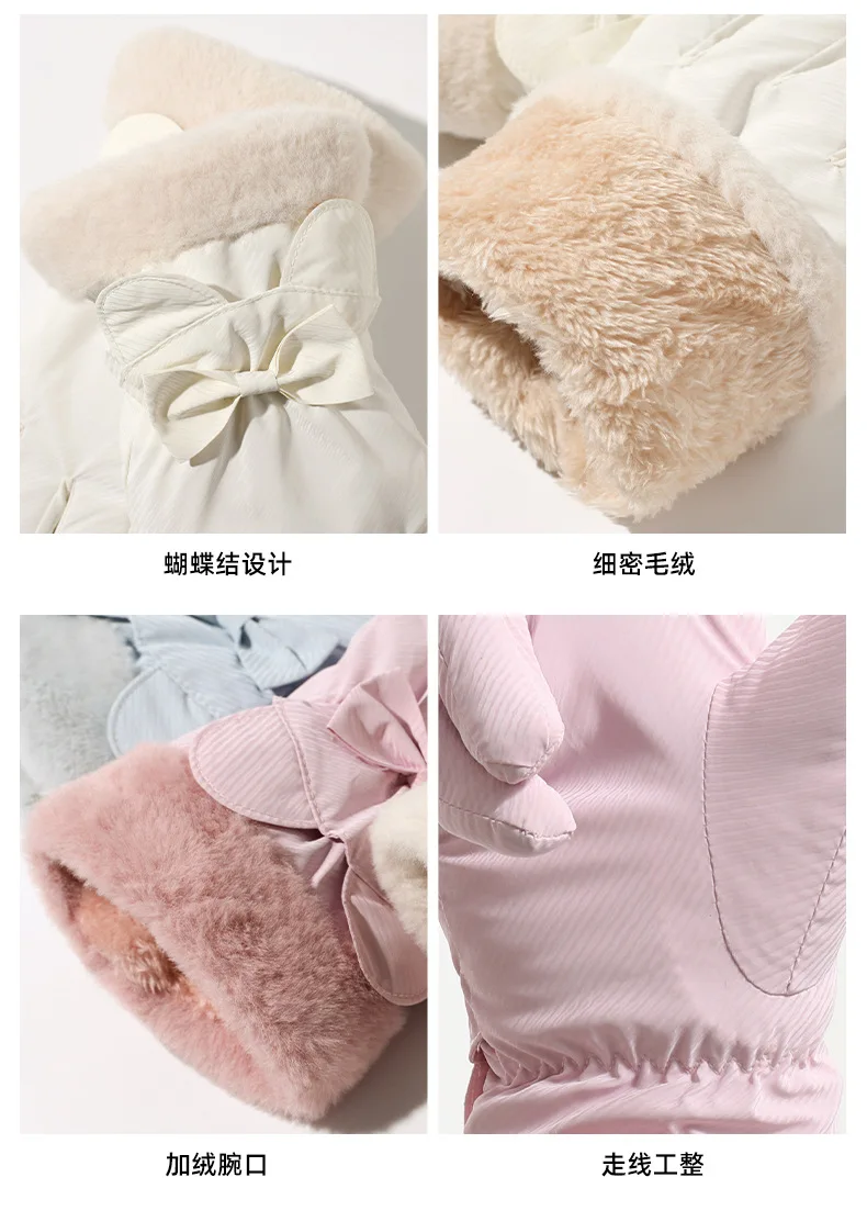 겨울에 여성을위한 귀여운 활 따뜻한 장갑 플러스 벨벳 두꺼운 사이클링 야외 스키 터치 스크린 방수 스포츠 장갑