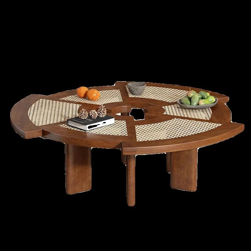 

Ротанг из цельного дерева для маленькой квартиры, простой современный японский креативный светильник, роскошный круглый чайный столик для дома, гостиной