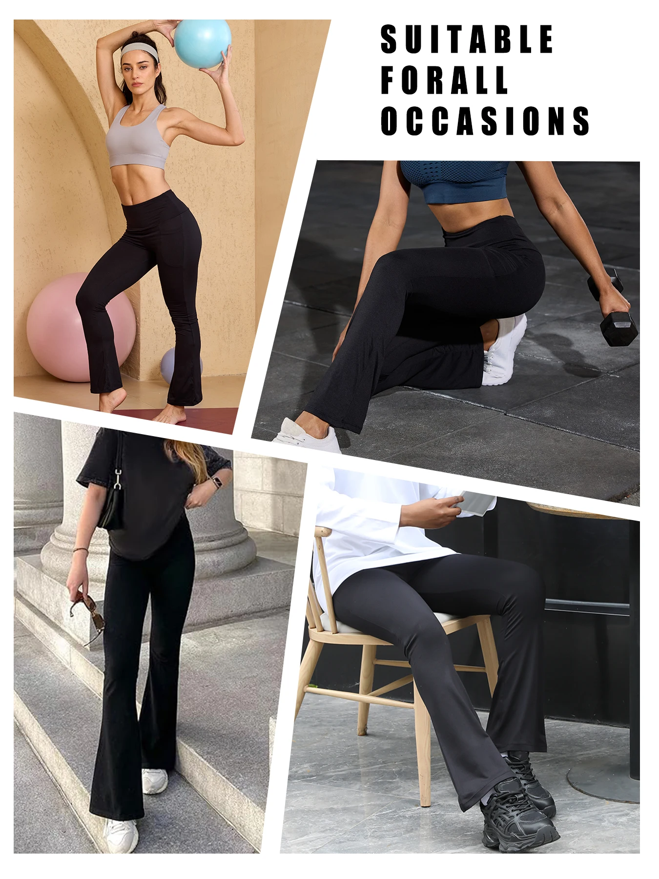 5er-Pack superweiche Damen-Schlaghose mit Taschen, hohe Taille, Bauchkontrolle, kein durchsichtiges Training, Yoga, Laufen, Zuhause, lässig