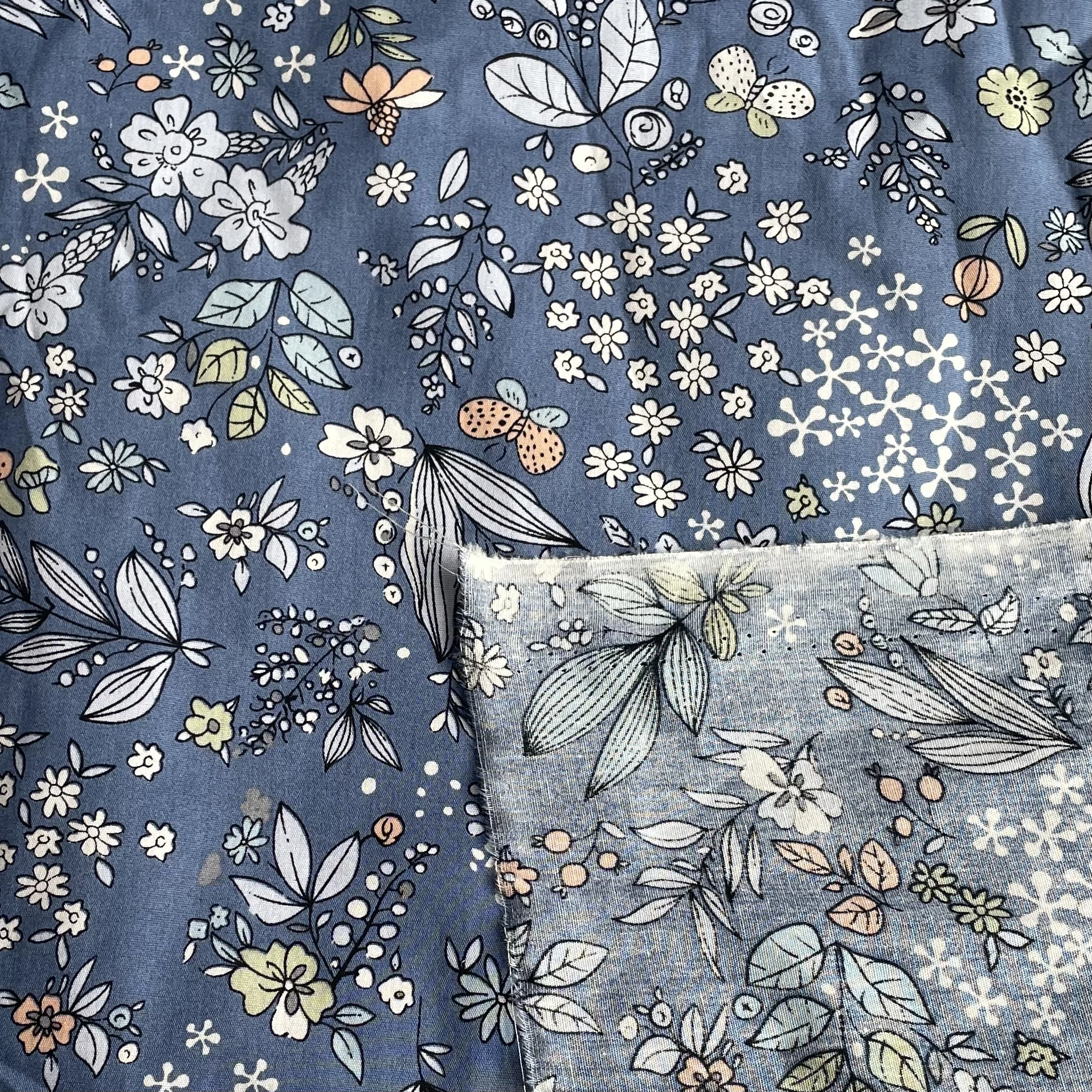 Weed Rain Blue Floral Plants 100% Cotton Poplin Original Digital Printing Fabrics Used for Sewing Designer Skirt Handmade DYl