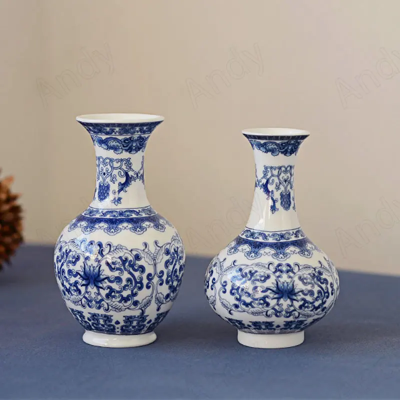 

Return Ceramic Vase Blue and White Porcelain Living Room Decoration Office Desktop Flower Organizer European Home Decoration