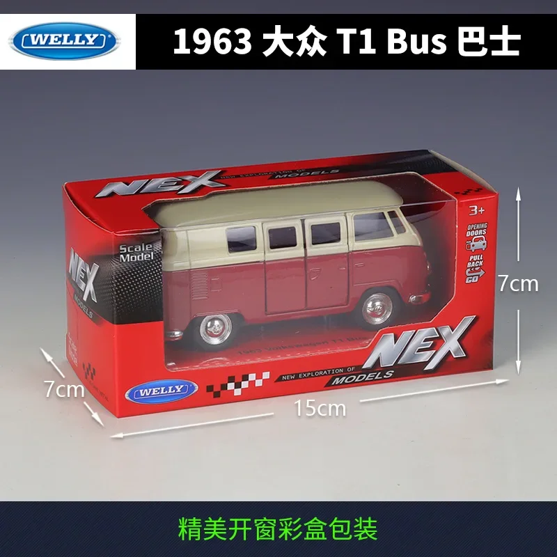 WELLY 1:36 1963 Volkswagen T1 Bus Alloy Car Model Diecast Metal Car Model Pull Back Simulation Collection Zabawka dla dzieci Prezent BD25