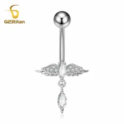 14G Surgical Curved Barbell Water Droplet Pendant Zircon Belly Button Ring Navel Piercing Anti Allergic Fashion Beach Jewelry