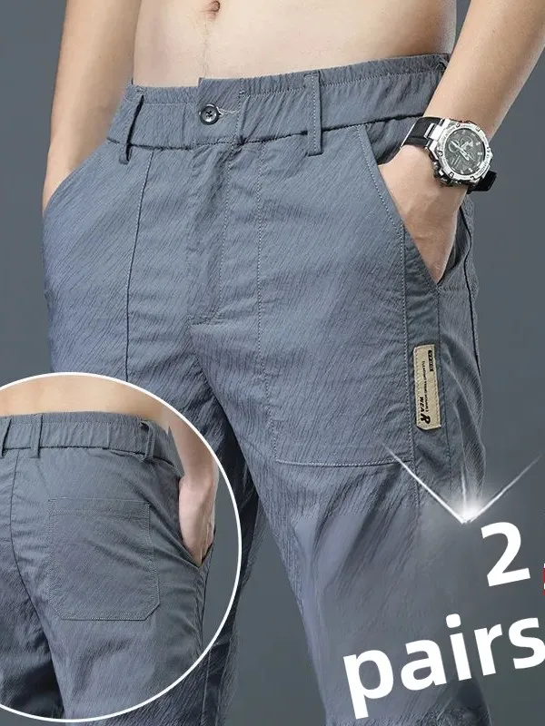 Men's Summer Thin Casual Pants Ice Silk Breathable Loose Straight Leg Business Casual Long Trousers Fashionable All-Match