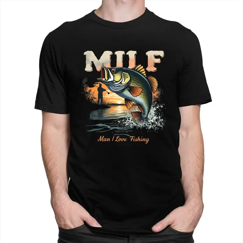 Camiseta de algodón de manga corta para hombre MILF Man I Love Fishing Fish, camisetas divertidas de ocio con citas de pescador, ropa holgada