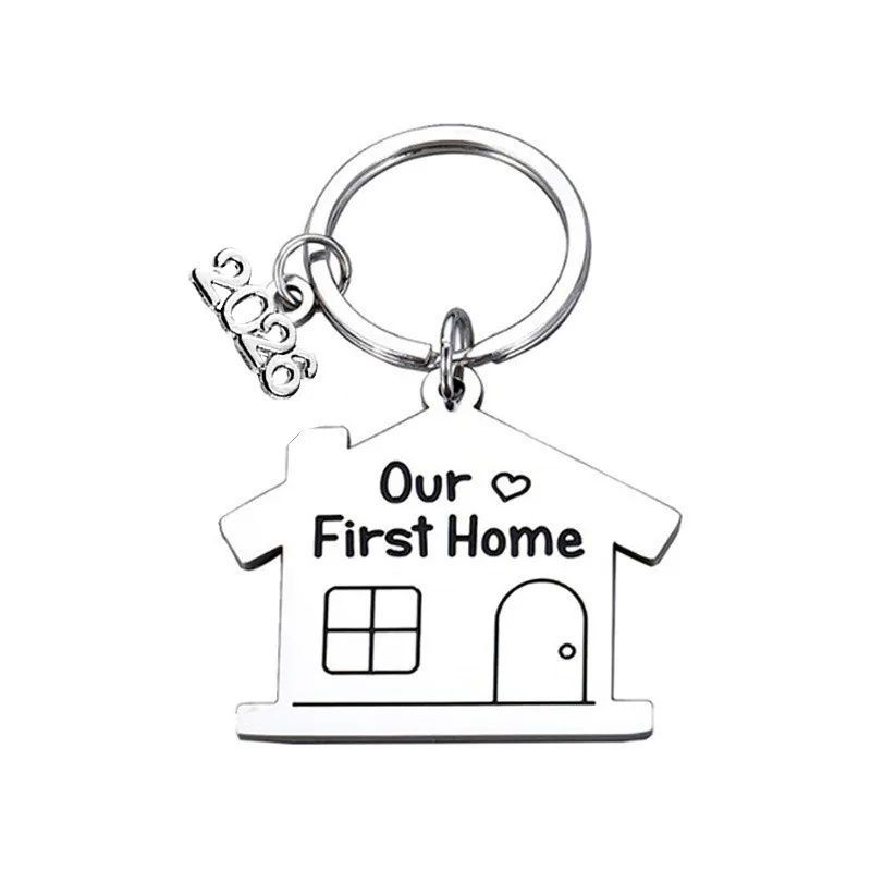 1 Piece Women and Men Our First Home Stainless Steel Keychain Moving into a New House Gift House Shaped Couple Keychain