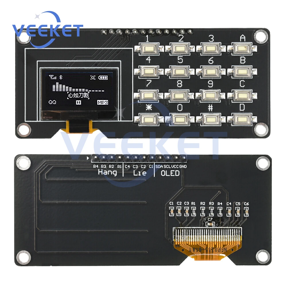 Pantalla OLED IIC de 0,96 /1,3 pulgadas SSD1106 SSD1315 con módulo de pantalla de teclado 4x4, Kit electrónico de módulo de pantalla para Arduino ﻿