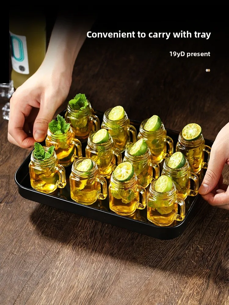 Creative Mason Cocktail Glass with Handle White Wine Cup Bar Shot Glass Bullet Cup Tray Set Chinese Style Pure Color Glass