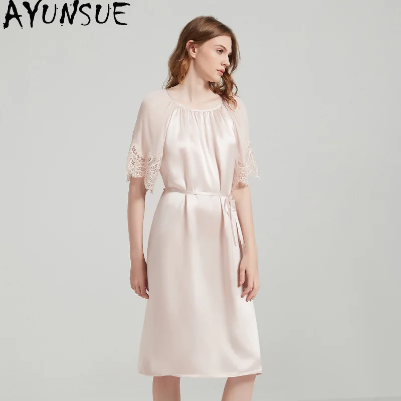 AYUNSUE 19Mm 100% Real Mulberry Silk Pajama Sexy Sleepwear Night Dress for Women 2026 Summer Clothes Woman Pullover Пижама