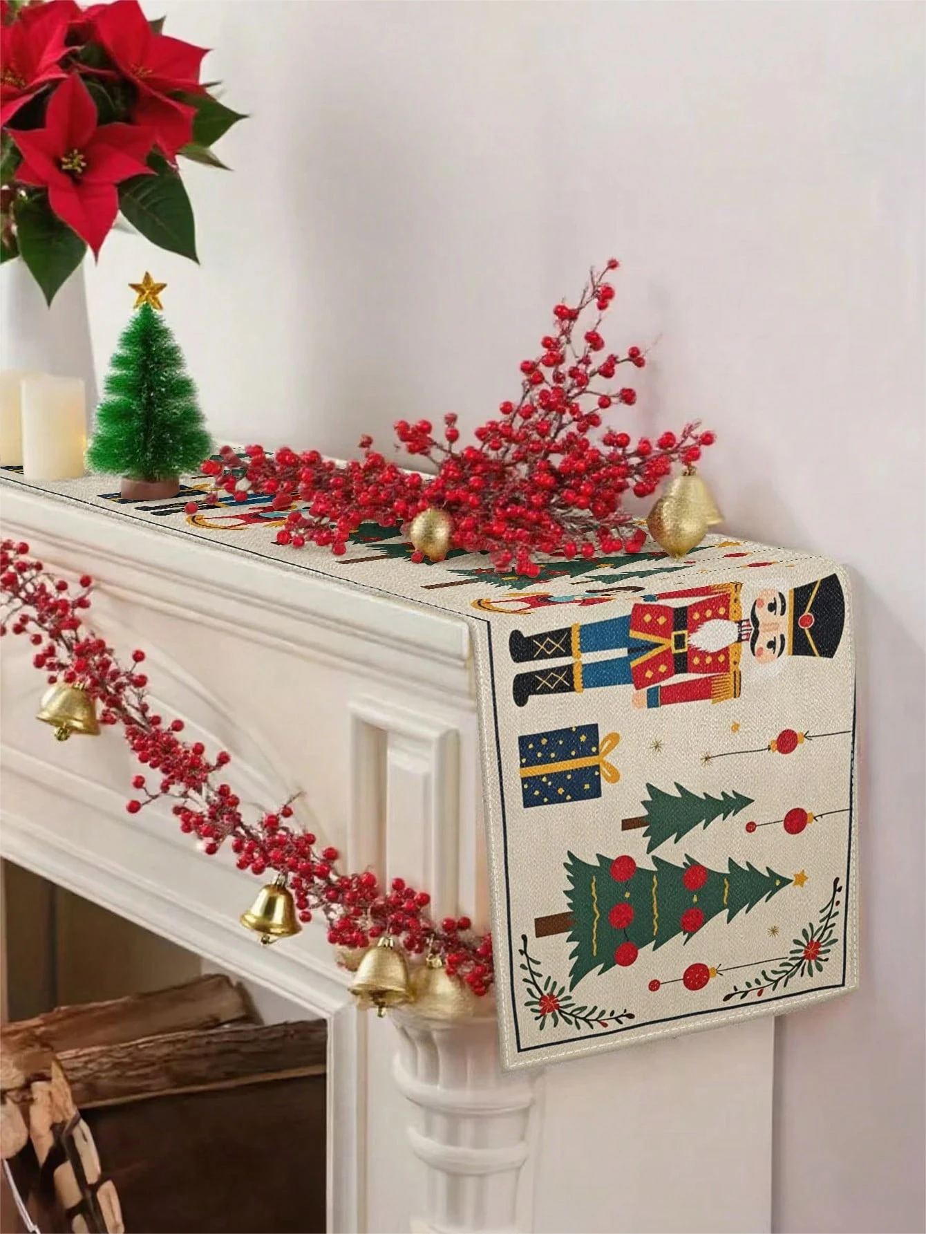 Nutcracker Christmas Table Runner Tree Pattern Festive Holiday Decor For Dining Table Christmas Party Decorations High Quality