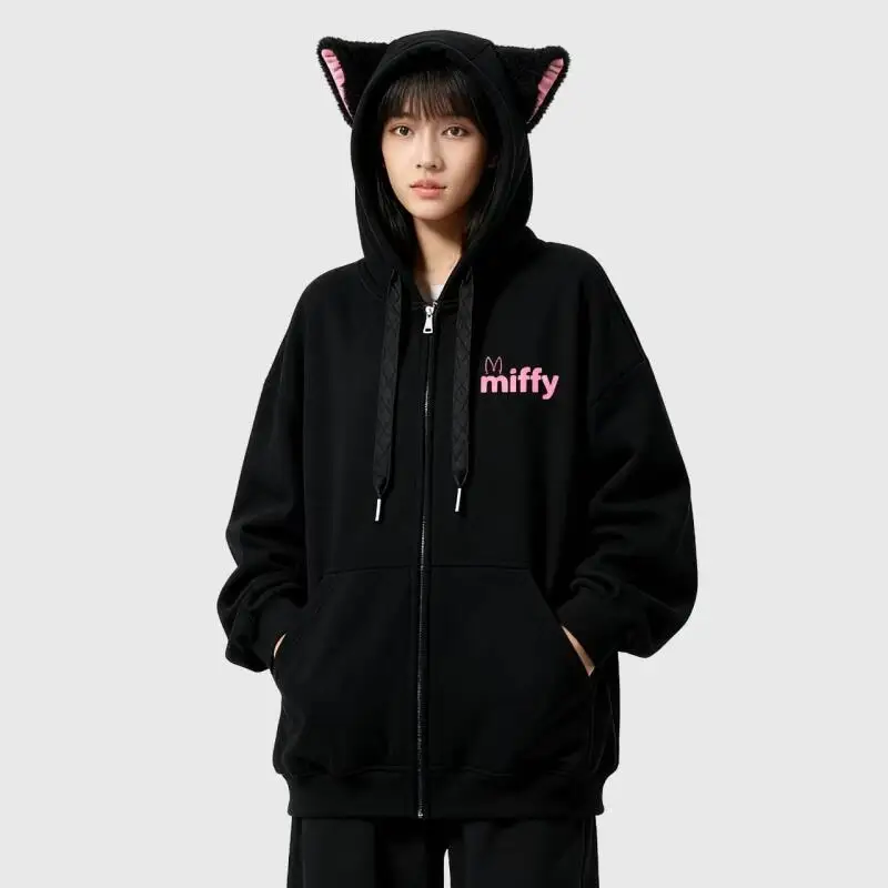Neue Miffy Hoodie Trendy Marke Casual Jacke Frühling und Herbst Langarm Nette Katze Ohr Lose Zipper strickjacke