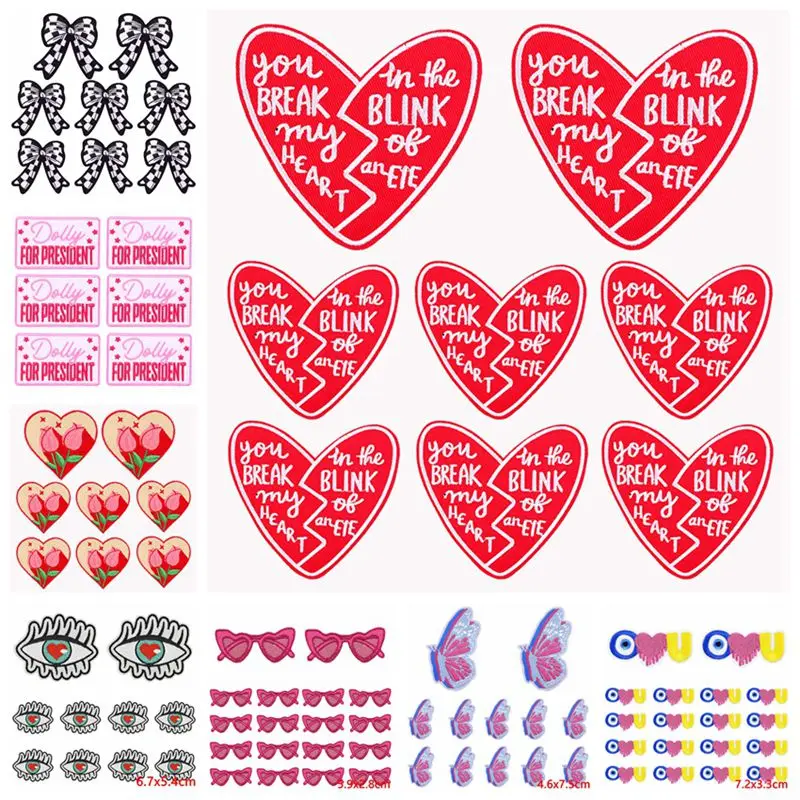 10PCS Wholesale Heart Letter Patches On Clothes Cartoon Embroidered Patch for Clothes DIY Iron On Patches For Clothing Sew Badge