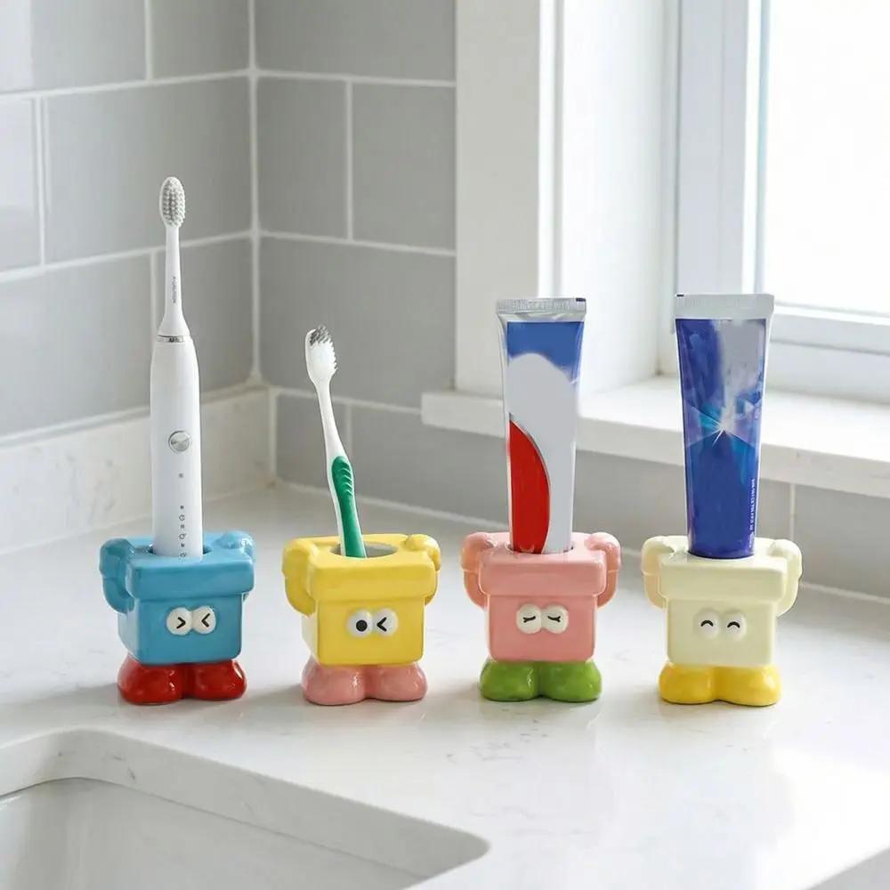 

Ceramic Dopamine Toothbrush Holder Cute Stable Manual Toothbrushes Holder Free Standing Decorative Toothpaste Storage Shelf