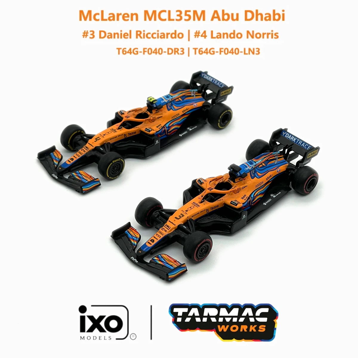 In Stock McLaren MCL35M Abu Dhabi GP 2021 #3 Ricciardo #4 Norris 1:64 TW F1 Race Car T64G-F040-DR3 | T64G-F040-LN3 Diecast Model