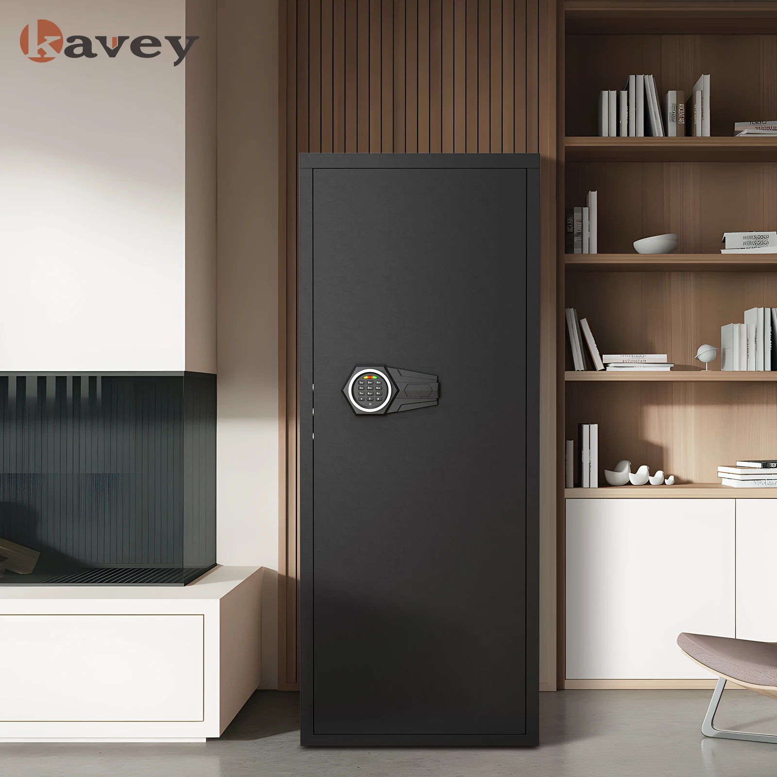 kavey Gun Safe with Removable Shelf and 3 Magnetic Gun Slots, Unassembled Large Gun Safe with Magnetic Induction Light