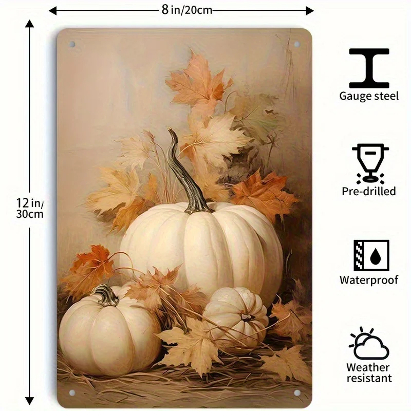 2D flat, 1 piece vintage pumpkin leaf  signage - Halloween and Thanksgiving decorations - Cozy Autumn Wall Art Plaque