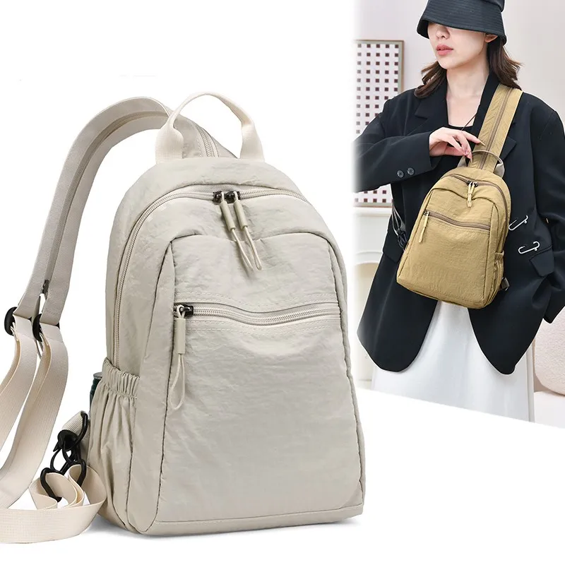 Women's Lightweight Nylon Backpack Multi-functional Convertible Crossbody Sling Bag Casual Travel Daypack with Water Bottle Pock