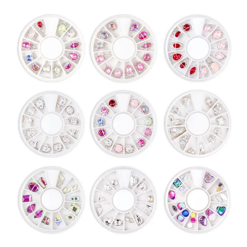 New High Quality 12 Grid Round Box Mixed Nail Art Rhinestone Jewelry DIY Nail Art Decoration Accessories