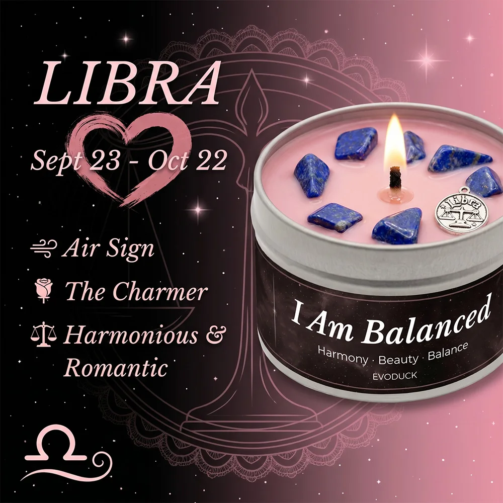 Libra Astrology Scented Candle, Rose Amber, Constellation Aromatherapy Candle in Tin, Home Fragrance Decor Birthday Gift, 3oz