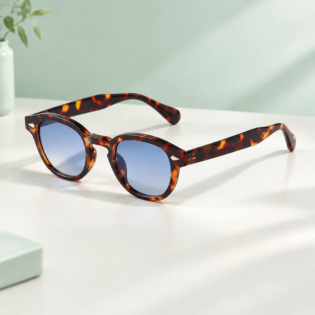 Acetate Round Sunglasses Delicate Rivet, High Sense Sunglass UV400 Men Women, Vintage Sun Glasses Outdoor Sports Party