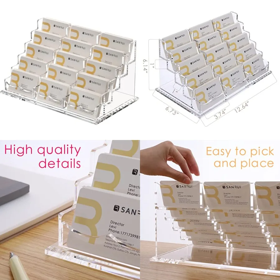 

Acrylic Multiple Business Card Holder Display for Desk, 15 Slots Business Card Stand, Clear Horizontal 5 Tier Business Card Hol