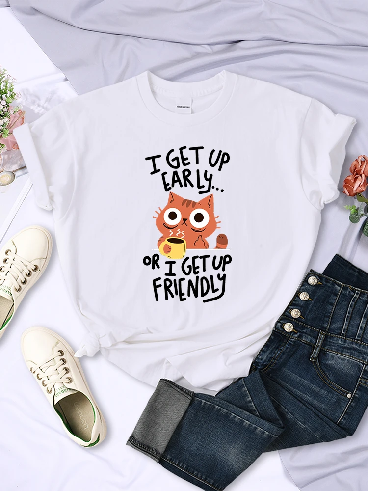 

I Get Up Are Lazy Cute Cat Women T-shirts Casual Breathable Short Sleeves Fashion Oversized Streetwear Summer Female Tee Shirt