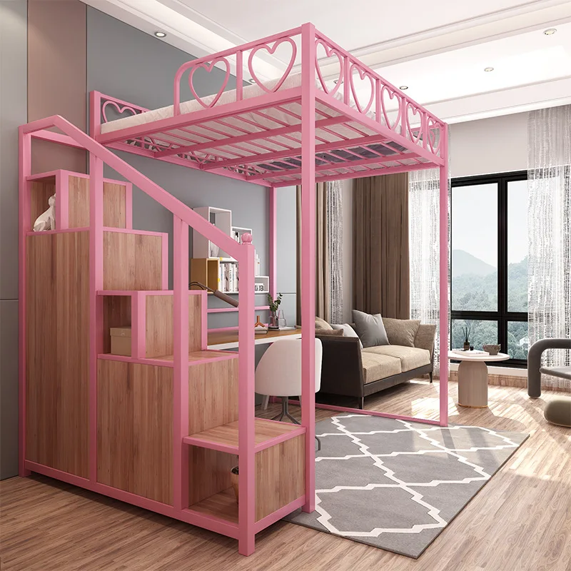 Wrought iron elevated bed household children's bedroom bed on the bed under the table with wardrobe space saving loft