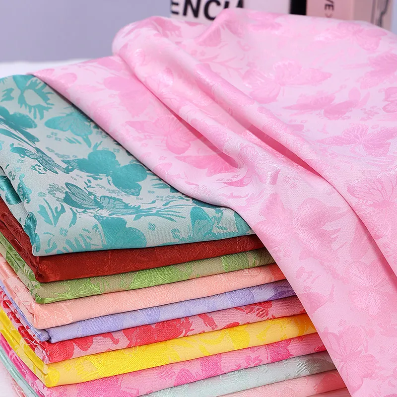 Colorful Butterfly Jacquard Silk Satin Fabric for Sewing Ancient Costume Hanfu Tang Suit Horse Face Skirt Clothing Satin Fabric