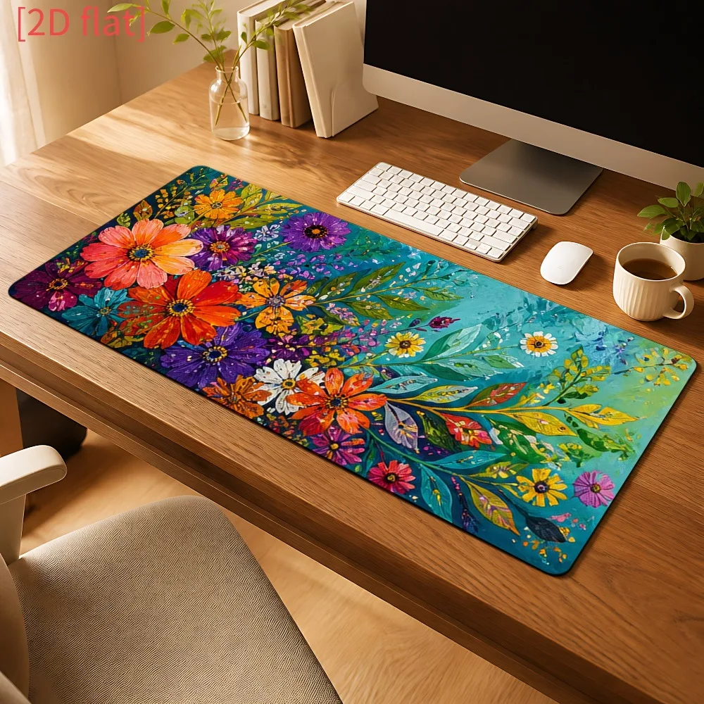 Blue and orange wildflower pattern mouse pad, suitable for office desks and computer tables tapis de souris pc accessories