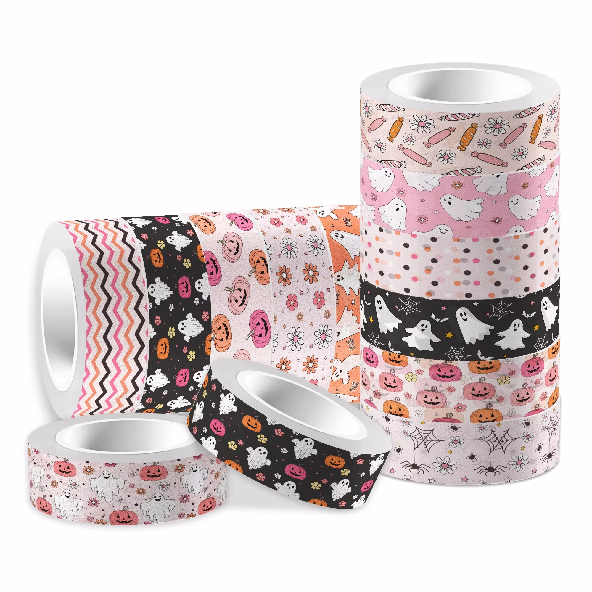 12 Rolls Cute Halloween Pumpkin Ghost Web  Masking Washi Tape Party Handbook Label Sticker for Scrapbooking Diary Journal