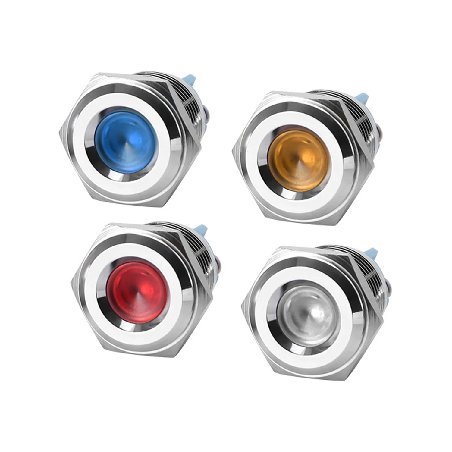 ABILKEEN 10PCS 16MM Concave Head Metal LED Indicator Light High Brightness Industrial Signal Pilot 3-220V 2Pin Screw Terminal