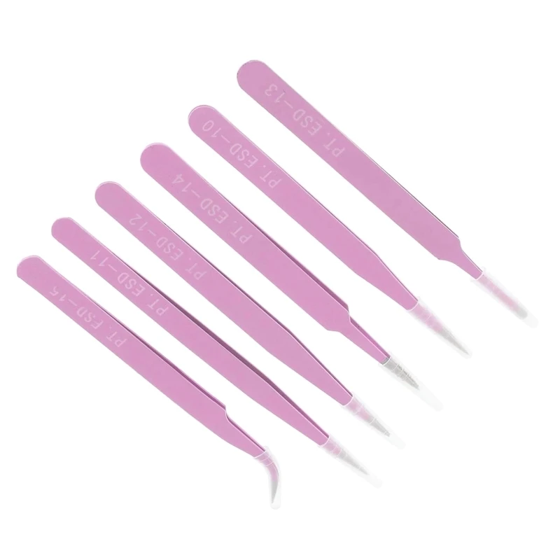 6 Pcs Anti-static Tweezers Precision Tweezers 116mm-133mm Eyelash Extension Tweezers Stainless Steel Tweezers for Drop Shipping