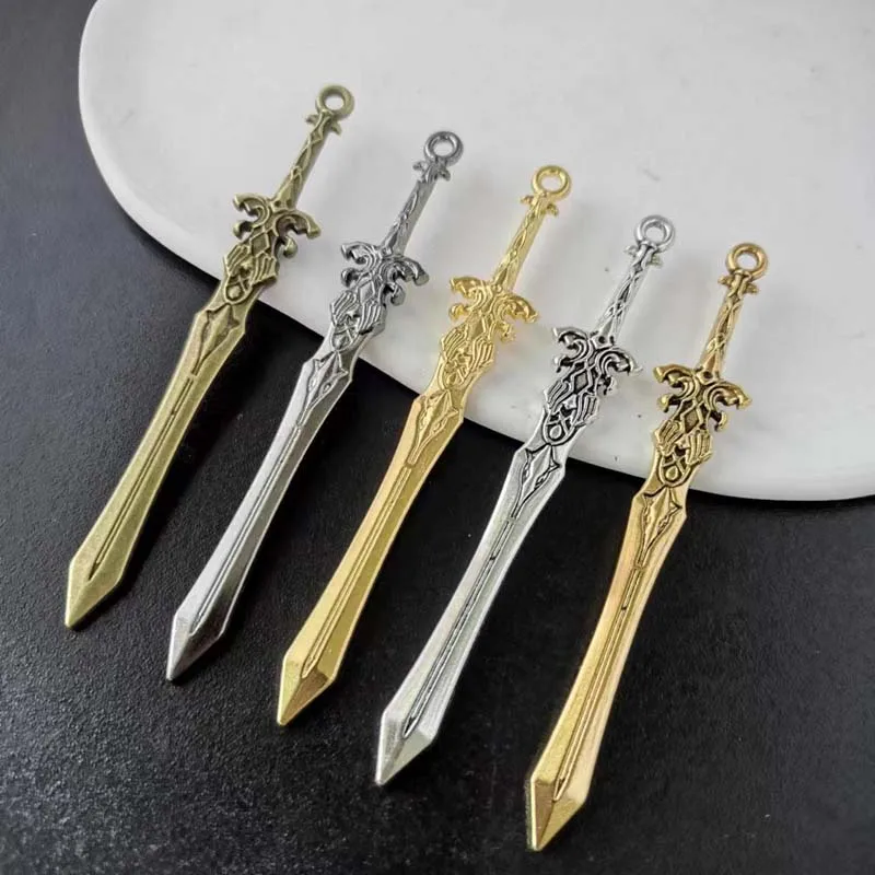 New Arrivaling 6Pcs 5Color 70*11mm Zinc Alloy Sword Charms For Jewelry Making DIY Handmade Weapons Pendant Charms