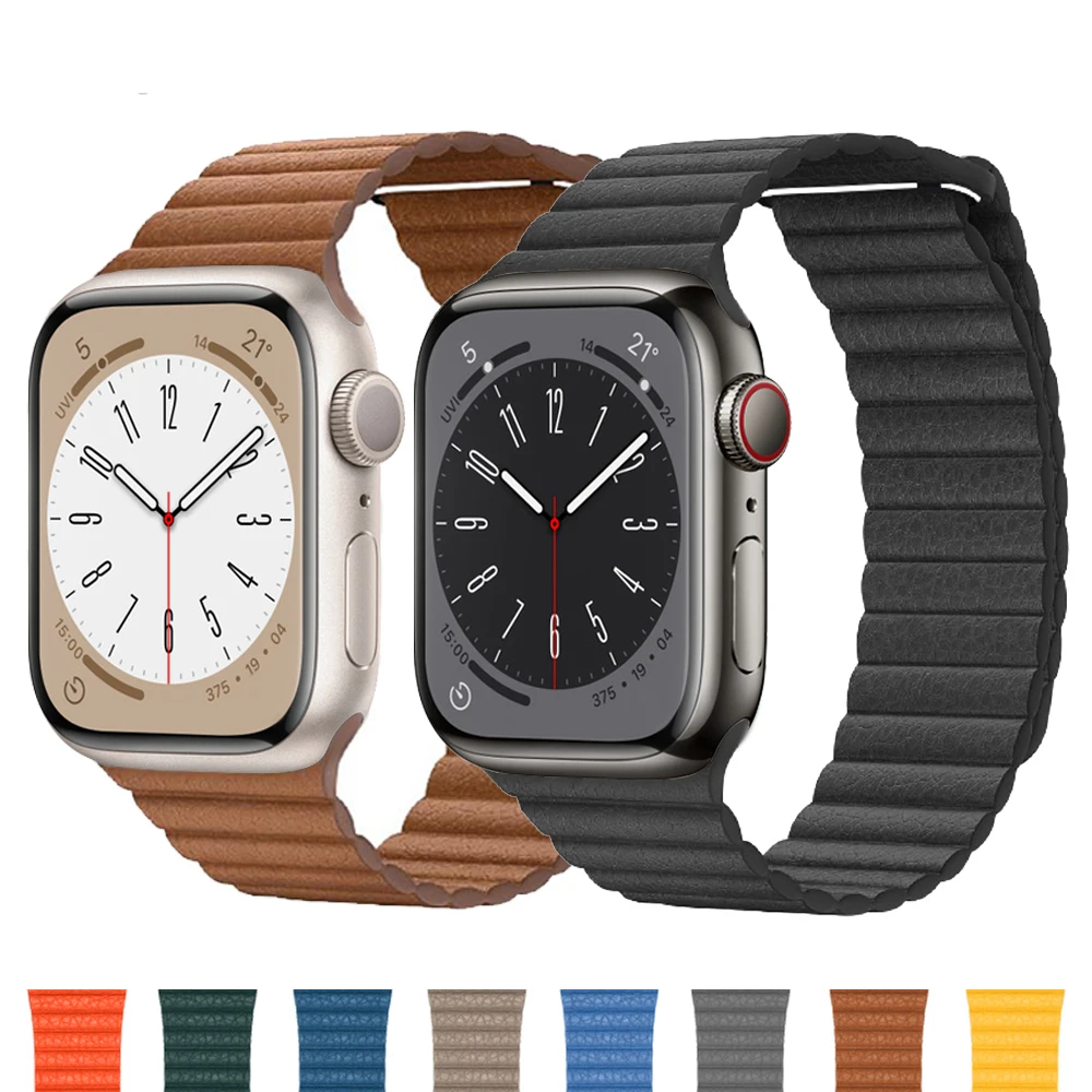 Leather Loop For Apple watch band 45mm 44mm 40mm 41mm 49mm 42mm Magnetic bracelet iwatch series 7 3 4 5 se 6 8 Ultra 2 9 Strap