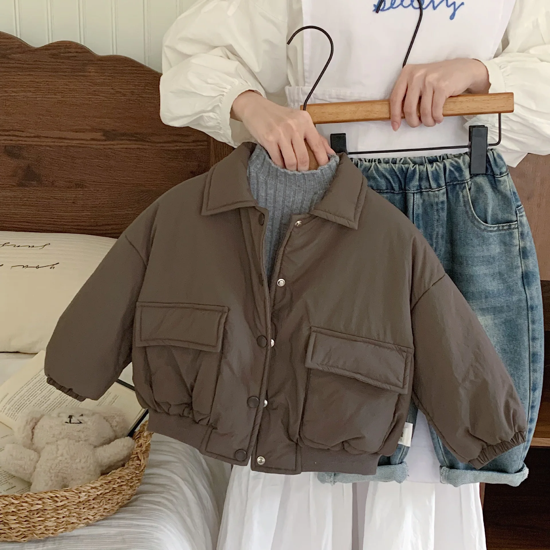 Children's Cotton Jacket 2025Boys' Solid Color Large Pocket Thickened Cotton Coat for Toddlers Young Boys Winter Cotton Jacket