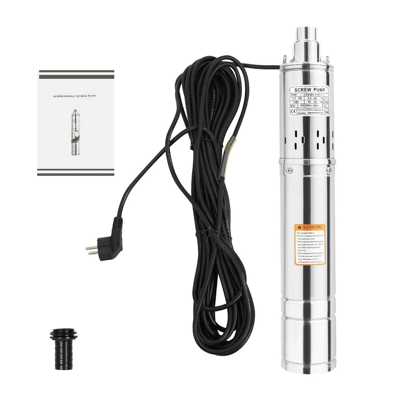 500 W Edelstahl-Tiefbrunnenpumpe, 328 Fuß Kopf 440 GPH, 15 m Kabel, IP68, 220 V EU-Stecker für die Bewässerungswasserversorgung zu Hause auf dem Bauernhof – Detail 13