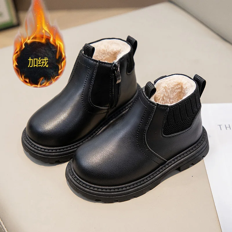 سوبر دافئ الخريف الشتاء طفل أطفال أحذية قصيرة بولي Leather جلد بنين بنات أطفال أحذية موضة طفل الثلوج الأحذية