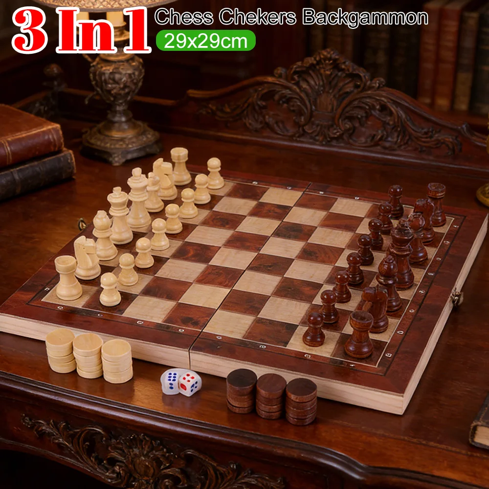 

Набор деревянных настольных игр 3 в 1: шахматы, шашки, нарды, 29x29 см, для развития стратегического мышления